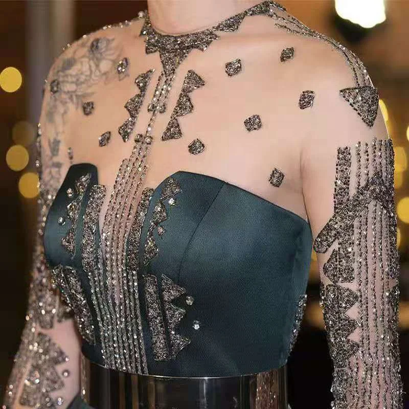 2021 New Arrival  High Quality Elegant Full Sleeve Beading Evening Dress Long Formal Party Wear