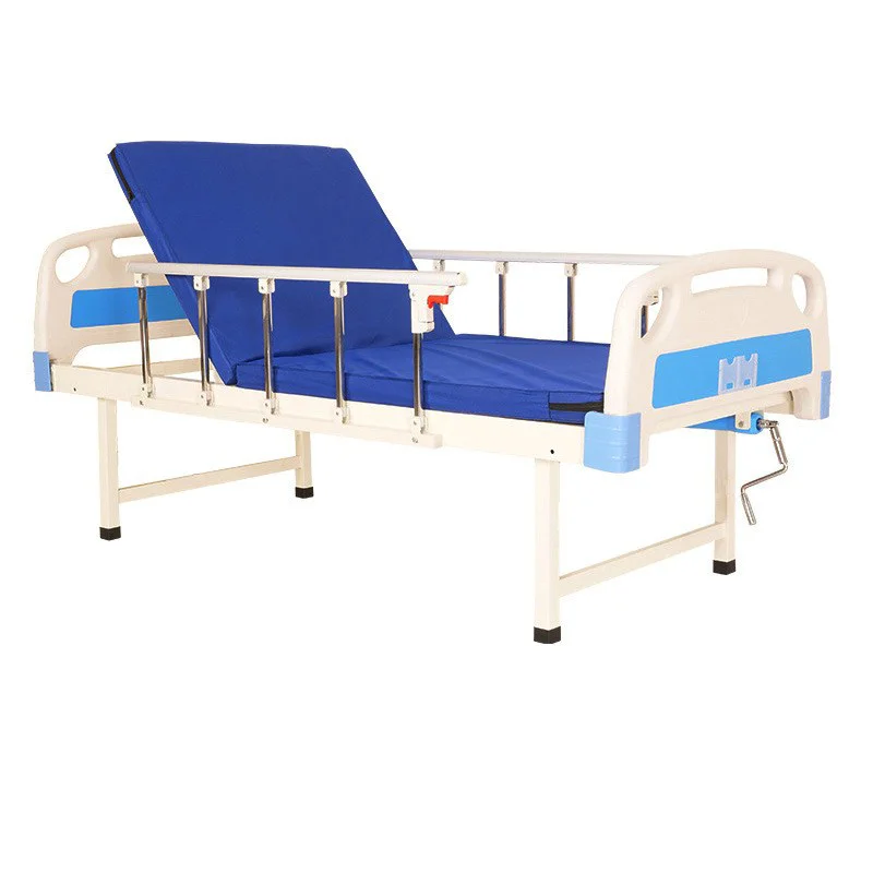 Adjustable Hospital Manual Bed with Crank Steel ABS Metal Plastic Materials Featuring an Automatic Back Lift Function