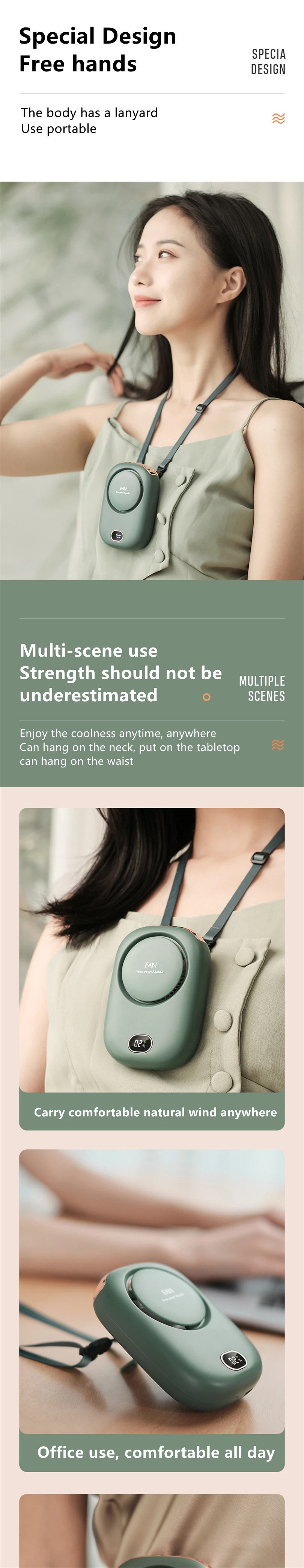 2022 New USB Hanging Rechargeable Neck Fan Portable Waist Personal Mini Fan China Suppliers Wholesale around necklace fans