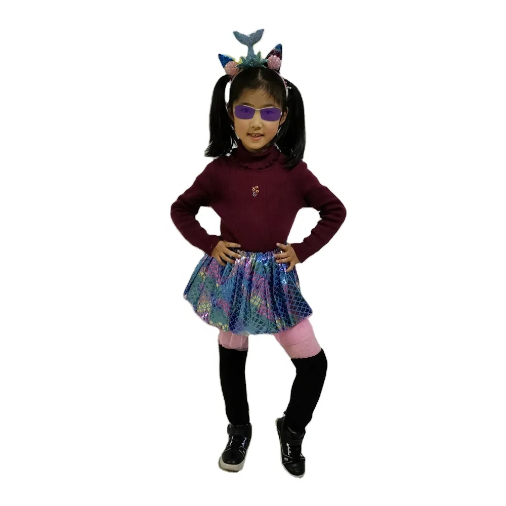 
2021 Wholesale Baby Girl Tutu Dress With headband Mermaid scales Kids Tutu Skirts Sweet Technics Style Mermaid Pattern Ruffles 