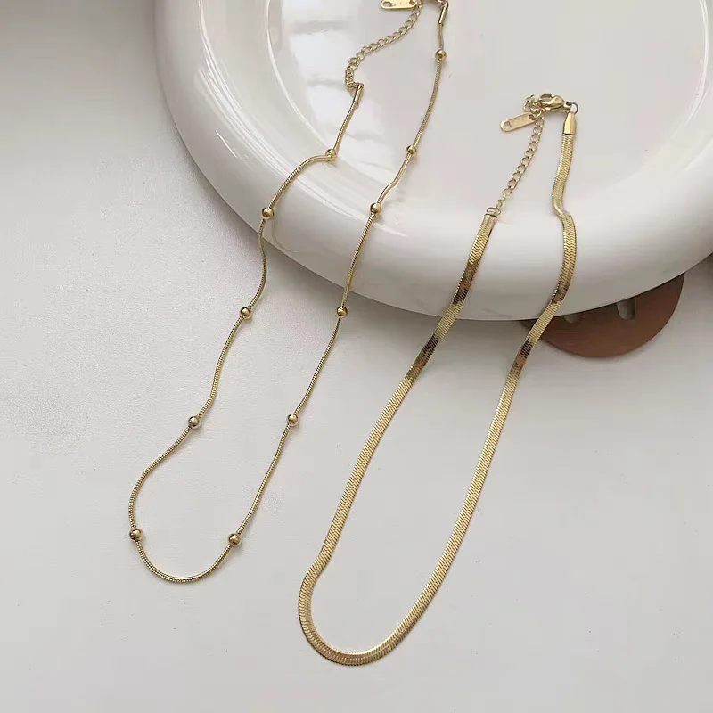 Classic Fashion New Stainless Steel Necklace Gold Plated Silver Waterproof Stack Necklaces Set for Women