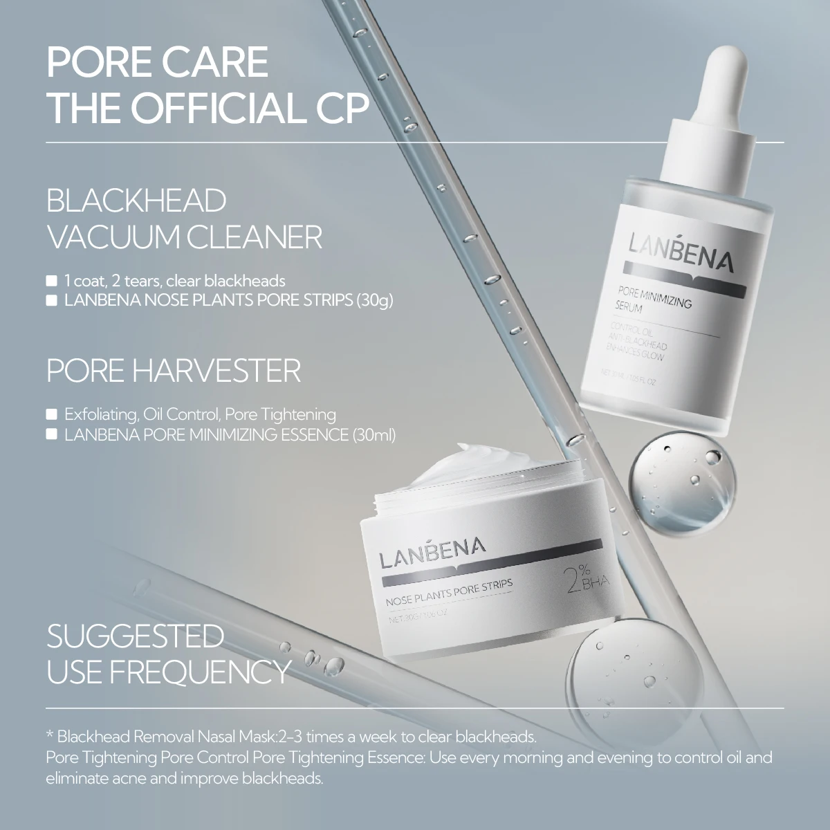 Lanbena Blackhead Remover Pores Shrink Serum and Nose pore Strips super freckle remover skin repair cream