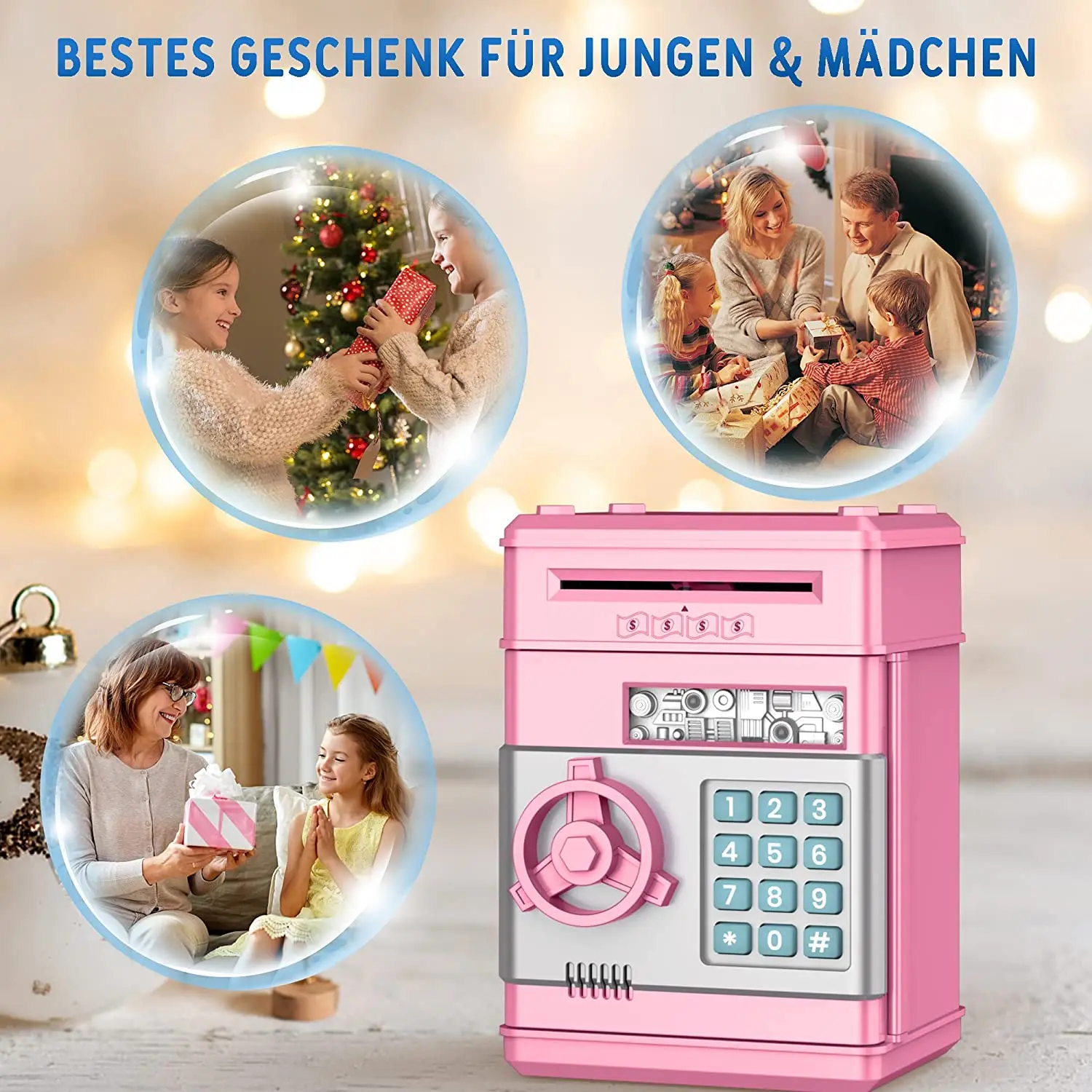 Gift Piggy Bank, Birthday Toys Gifts Electronic Real Money Coin ATM Machine, Plastic Large Saving Bank Safe Lock Box