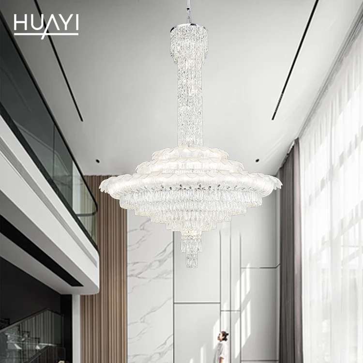 Customization Unique Luxury Crystal Decorative Villa Staircase Foyer Large Hotel Wedding Metal Big Chandelier For High Ceilings