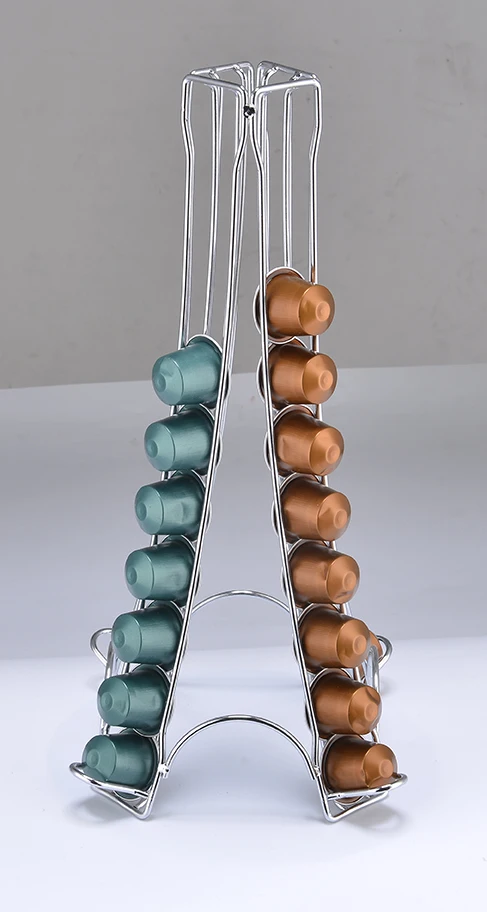 Unit Standing Tower Type Golden Metal Coffee Capsule Holder for 40 Pods About 37MM
