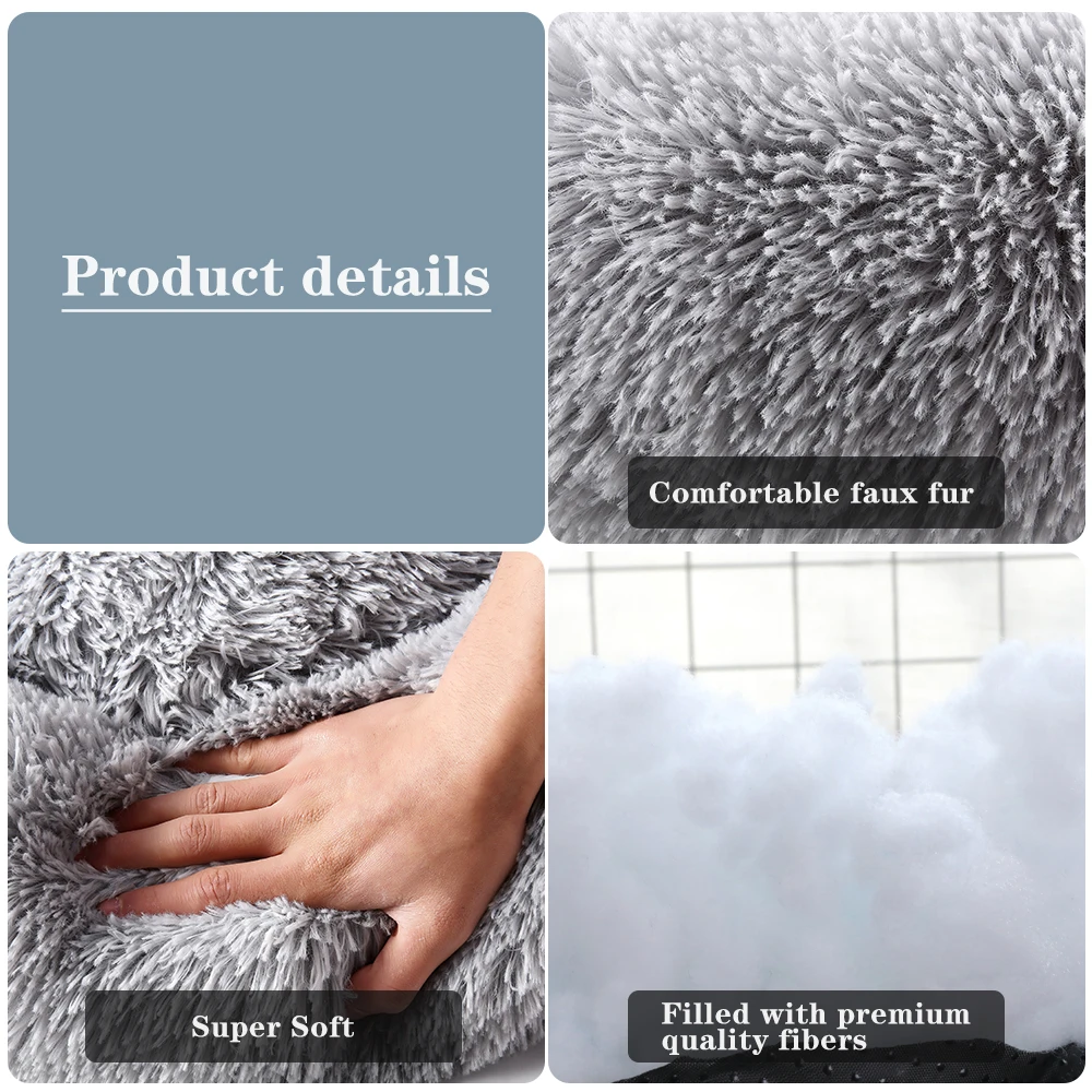 Luxury Cat Dog Bed various stock size round warming deep rainbow sleep donut fluffy pet bed