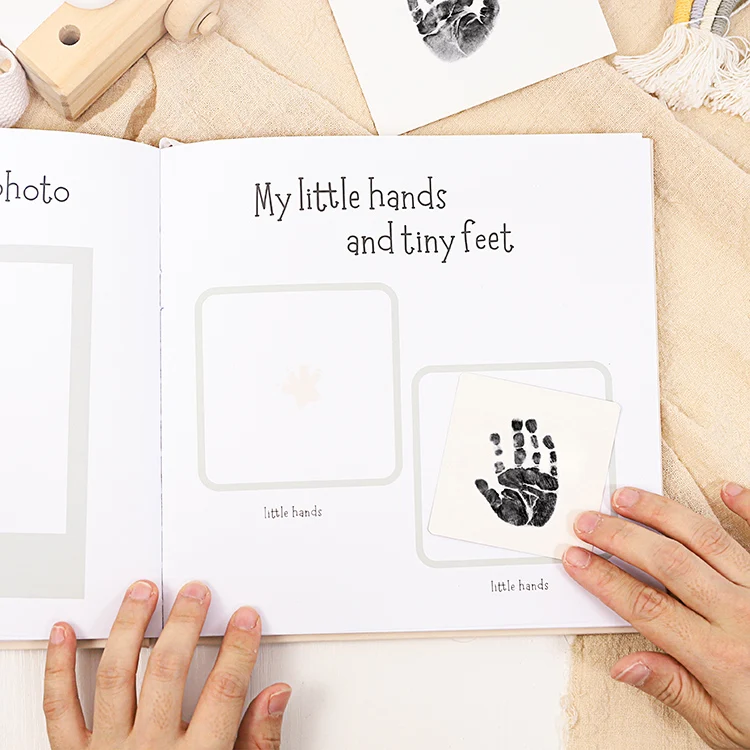 Custom Printing Linen Cover Gold foil Baby Keepsakes First Year Memory Book Milestone Baby Book