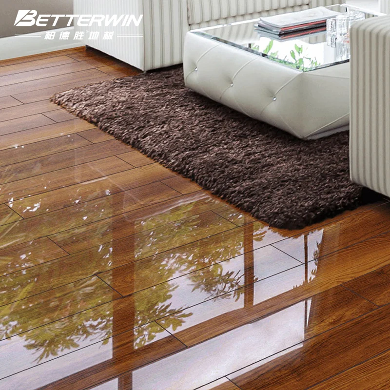 Best Water Resistant Wooden Lamin Floor AC3 Ac4 AC5 AC6 12mm 8mm HDF High Glossy Class Very Shiny Laminate Flooring For Sale