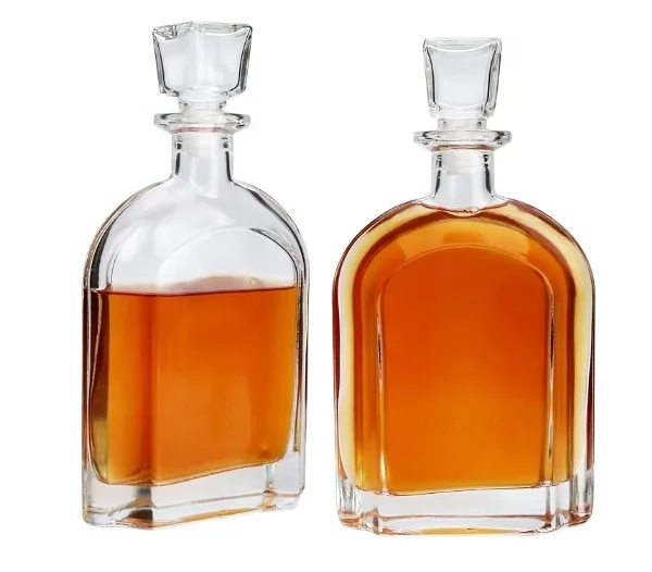 Flat square bottlerectangular 100ml, 500ml, 750ml, glass bottle whiskey tequila and gin bottle with cork stopper