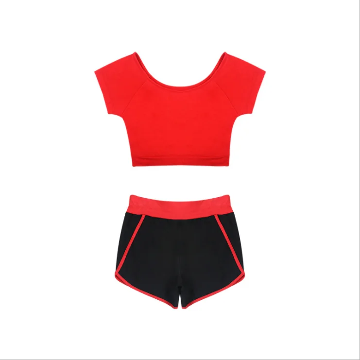 KYO Crop Top With Booty Shorts For Sports Workout Leotard Dancing Girls 2pcs Ballet Dance Outfits Team Uniform