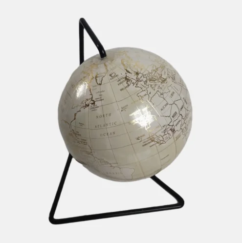 
Promotional top quality paper surface metal stand 14.2cm World Globe holographic 