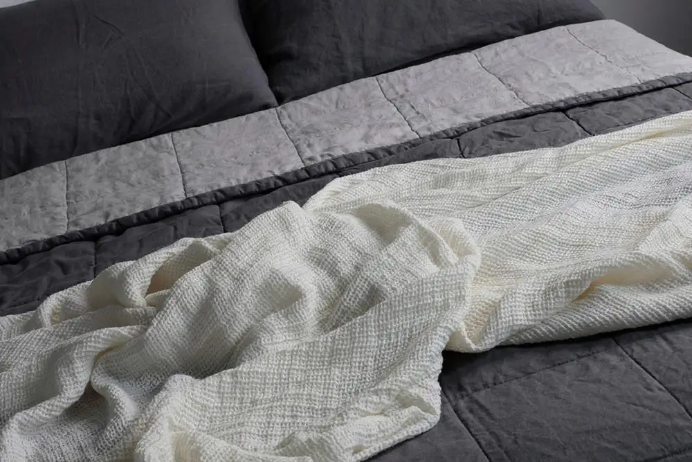 100% waffle linen blanket linen bedding soft waffle linen blanket