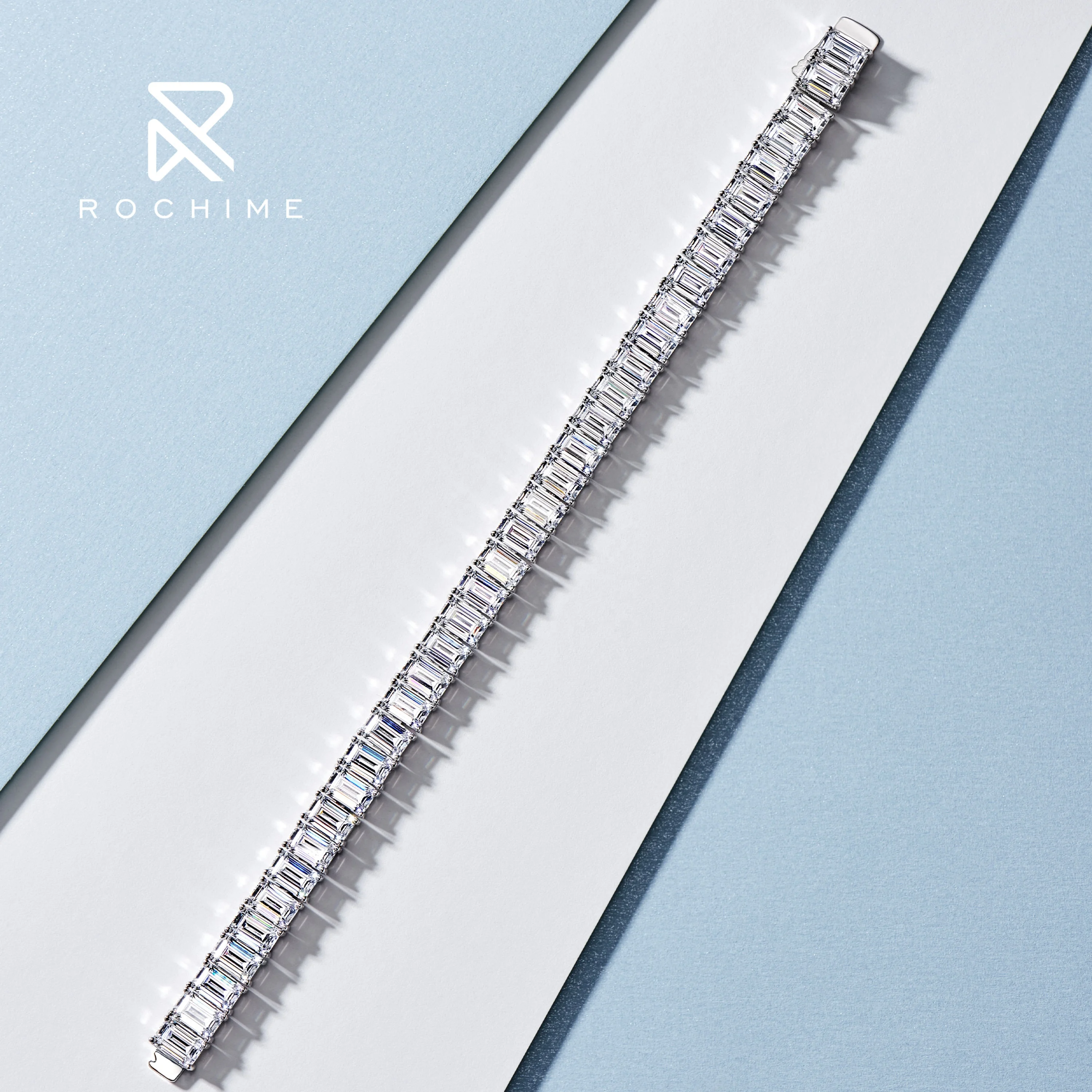 Rochime classic emerald cut lab grow diamond bracelet 925 sterling silver gold plated luxury 5a zircon jewelry for women