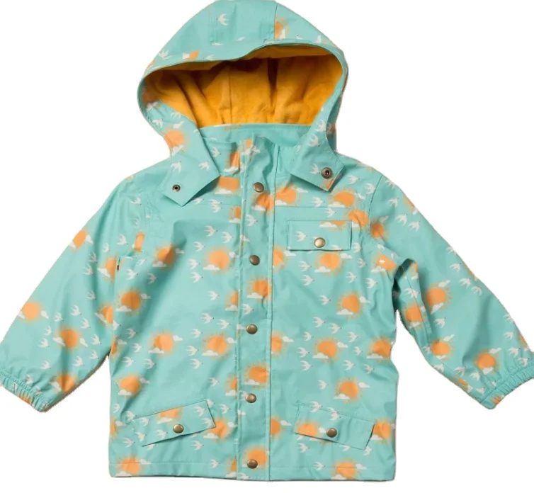 New Fashion Outdoor Kids Waterproof  PU Rain  Jackets Hooded Fleece For Baby Warm rain wear children rain coats