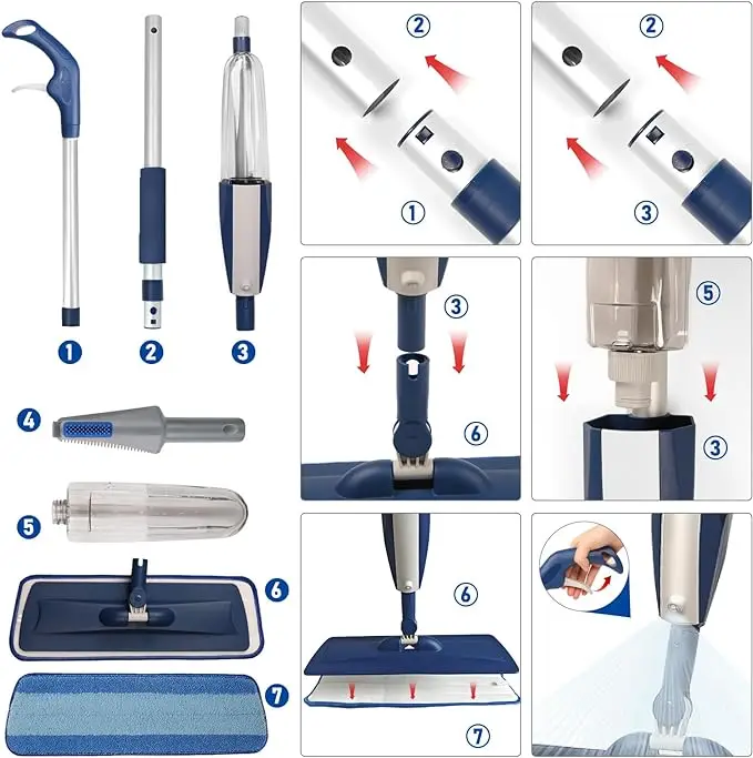 Wet Spray Dust Mop Refillable Flat Floor Spray Mop with Refillable Bottle and 2 Washable Microfiber Pads Spray Mop