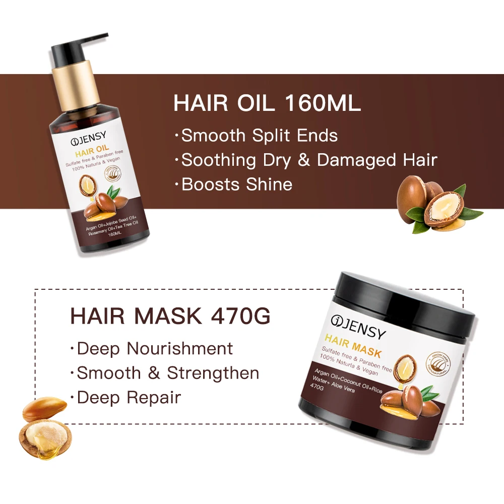 Organic natural sulfate free hair care products private label Argan Oil moisturizing mask shampoo and conditioner hair care set