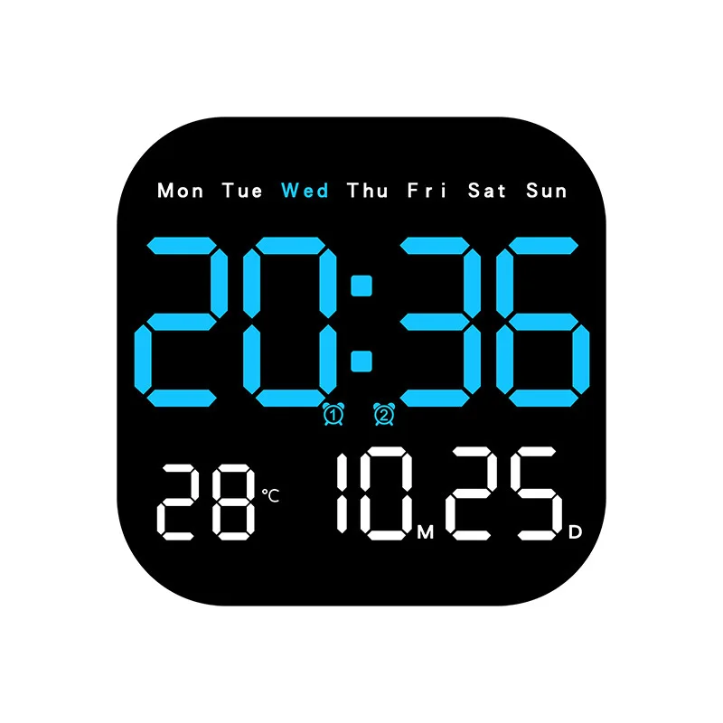 Auto Brightness Adjustment Remote Control Plastic Table Alarm Clock Week Date Temperature DST Display LED Digital Wall Clocks