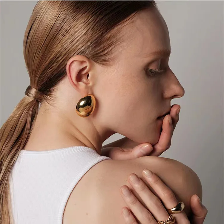 Exaggerated Oversized Design 925 Silver Needle Chunky Stainless Steel Love Flowers Simple Open Ball Plated 18k PVD Gold Earrings