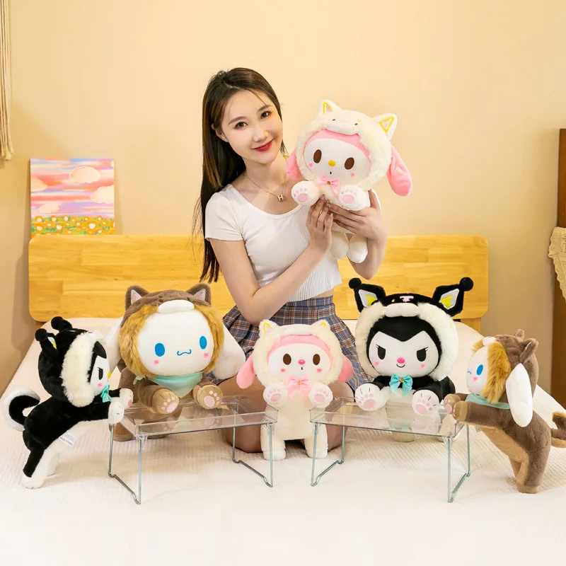 Kawaii Cartoon Kuromi Dressed As Shiba Inu Plush Pillow for Kids Stuffed Cinnamonoll Grab Machine Plush Doll