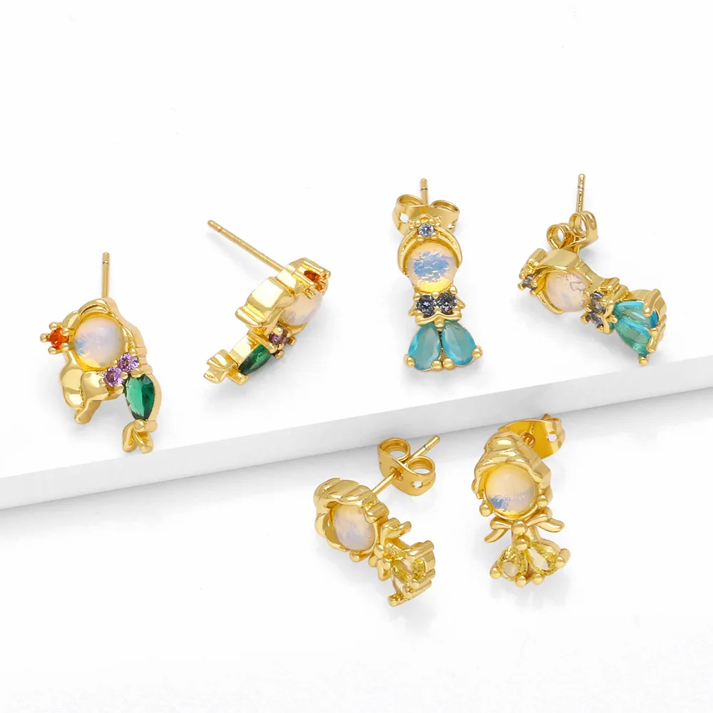 New Fairy Tale Princess Earrings Femininity With Colorful Zircon Mermaid Stud Earrings