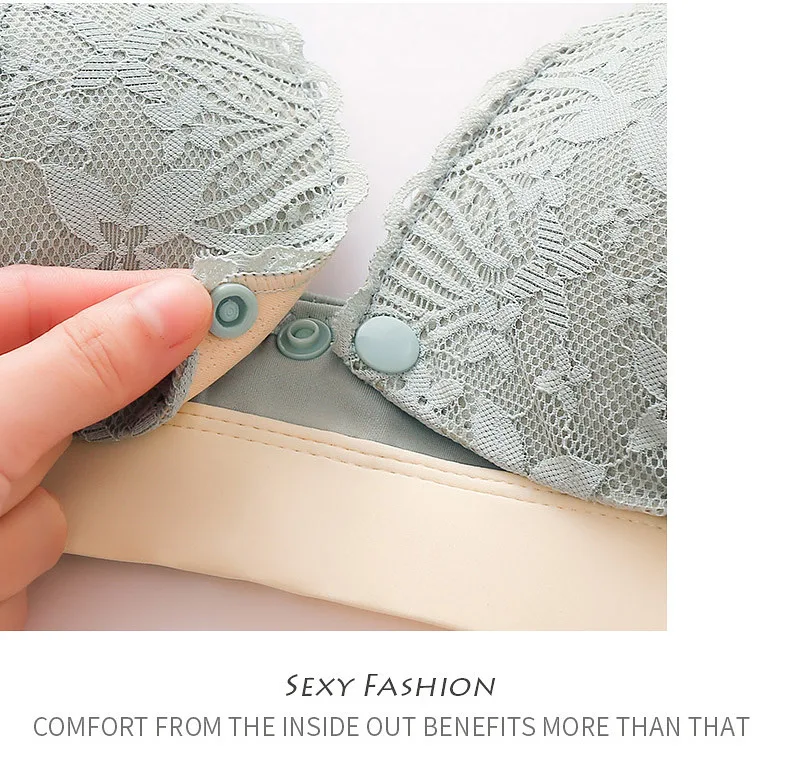 Traceless Front Open Lactation Bra Lace Color Contrast Large Size Adjustable Nursing Ice Silk Maternity Underwear