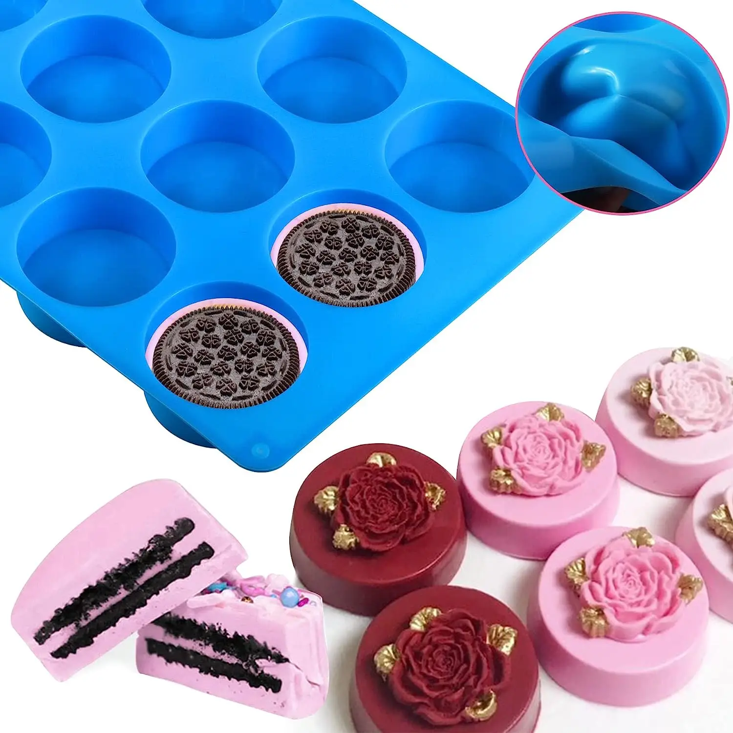 Силиконовая форма для шоколадного печенья Oreo с 12 полостями круглая цилиндрическая шоколада синяя без Bpa инструменты торта 120 г