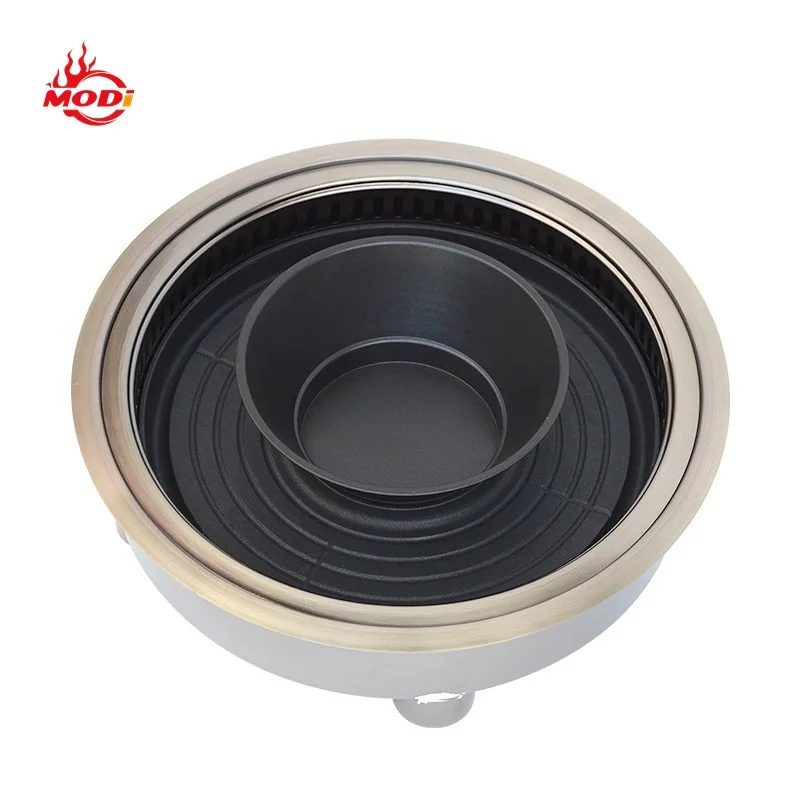 Modi Multi-functional Commercial Table Top Electric Indoor 2 In 1 Smokeless Hot Pot And Korea Bbq Grill