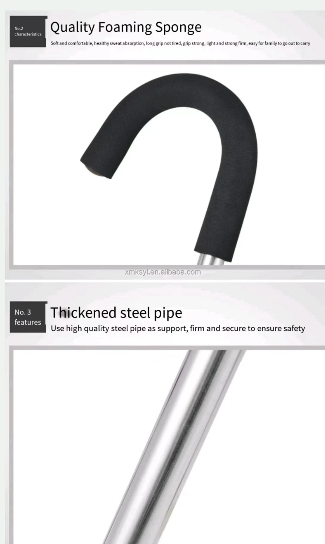 Lightweight Tri -leg folding anti-slip walking stick with seat