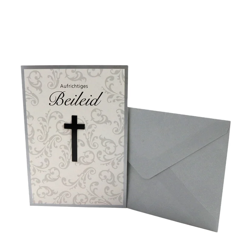 OEM embossing Jesus cross funeral invitation for the dead