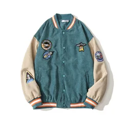 corduroy jacket men 2021 trend patchwork embroidered design color block sleeve unisex baseball men loose jacket