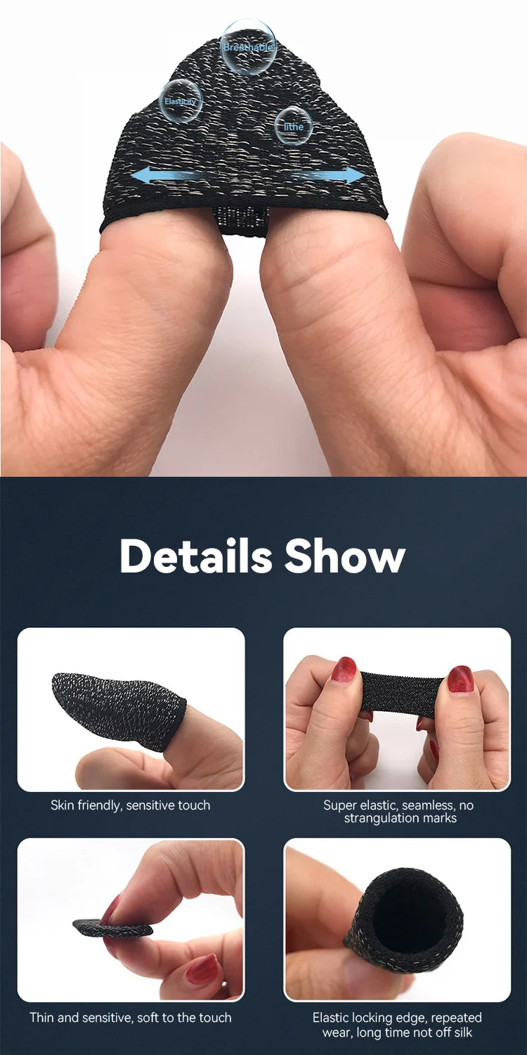 Mobile Game Anti-Sweat anti-slip Touch Screen Sensitive joystick black and black edge copper fiber Finger Sleeve