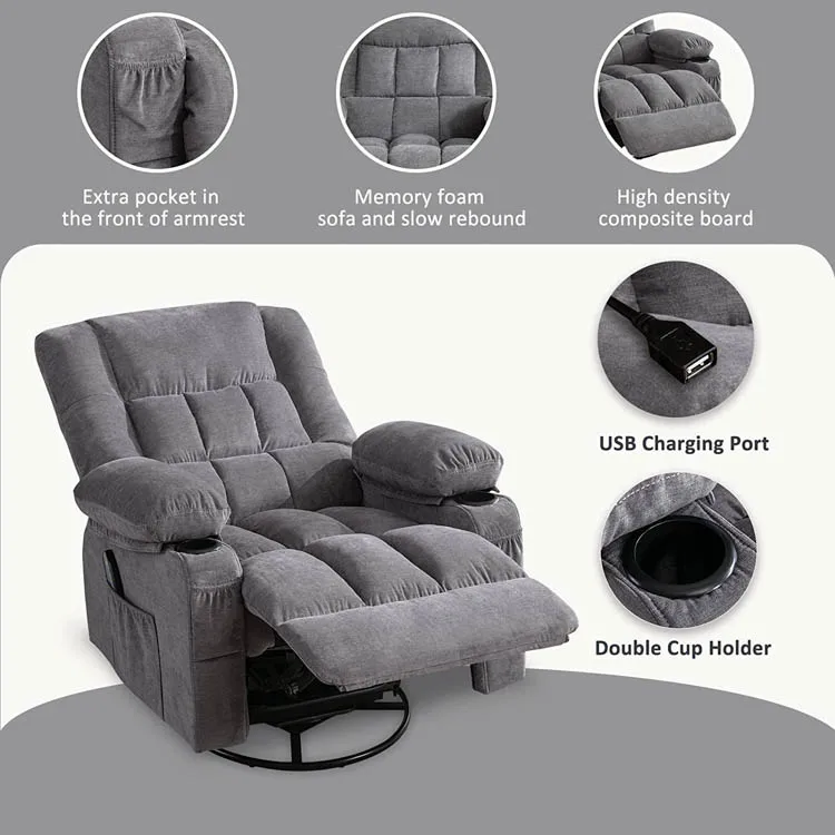 Modern Leather Swivel Power Electric Heat and Massage Recliner Living Room Furniture Corner Sofa Home Theater Lift Chair