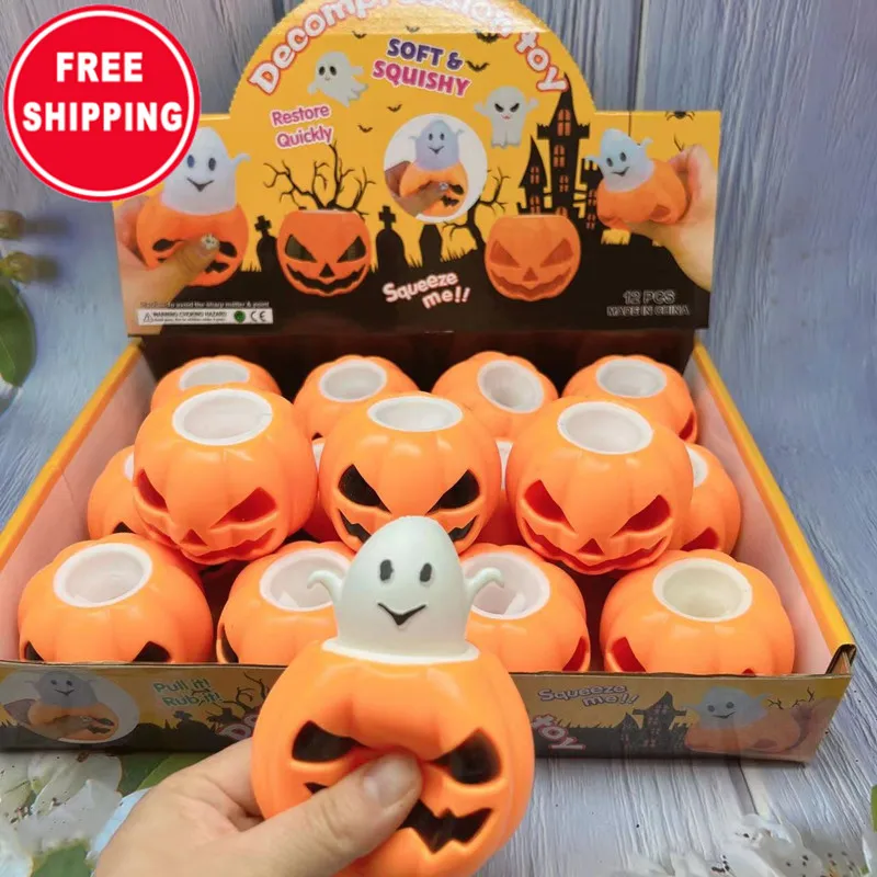 Free shipping Halloween hot selling squeeze funny pumpkin head pinching music venting ball fidget squishy toys