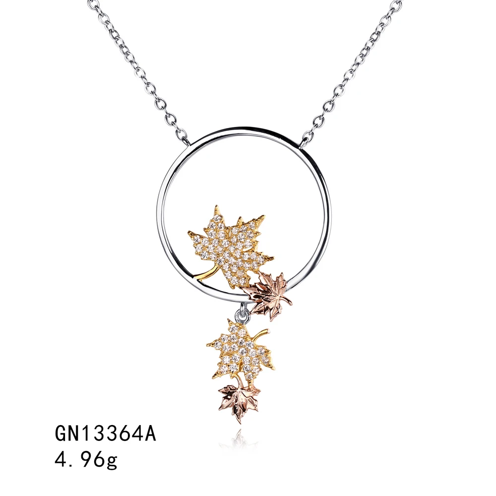 Grace Jewelry Unique Design Fancy Rose Gold Plated Maple Leaf Shape Women Silver 925 Elegant Dainty Gemstone Necklace