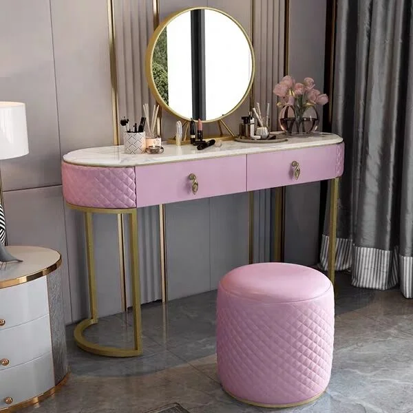 Bedroom furniture dressing sets modern makeup dresser with mirror lights marble top dressing table with stool home console table