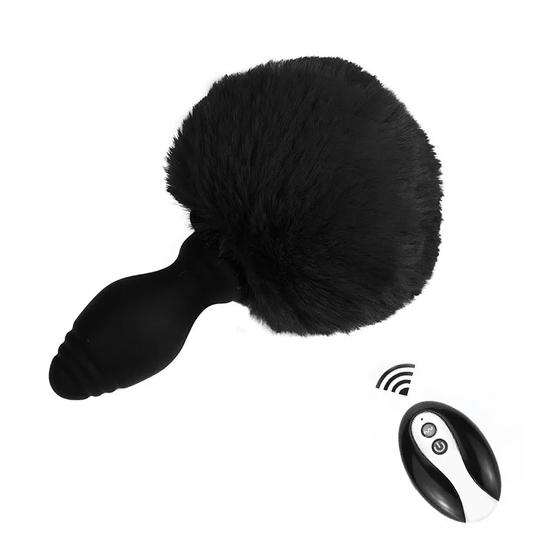bunny Silicone Anal Vibrator fox Tail Butt Plug Wireless Remote Control Detachable Sex Toy For Couple