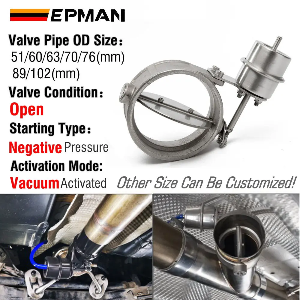 EPMAN Vacuum Activated Exhaust Catback Cutout Dump Open Style Valve 51mm 60mm 63mm 70mm 76mm 89mm 102mm EP-CUT-OP