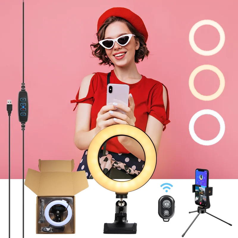 fashion Usb Remote Video Conference Lighting Kit Selfie Led Ring Light With mobile phone Tripod Stand 6 inch Ring Light