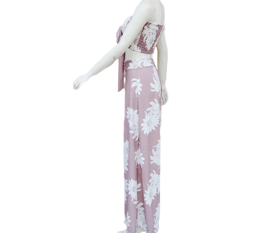 
factory wholesale plus size women clothing loose comfy spandex chiffon wide leg pants set two piece 