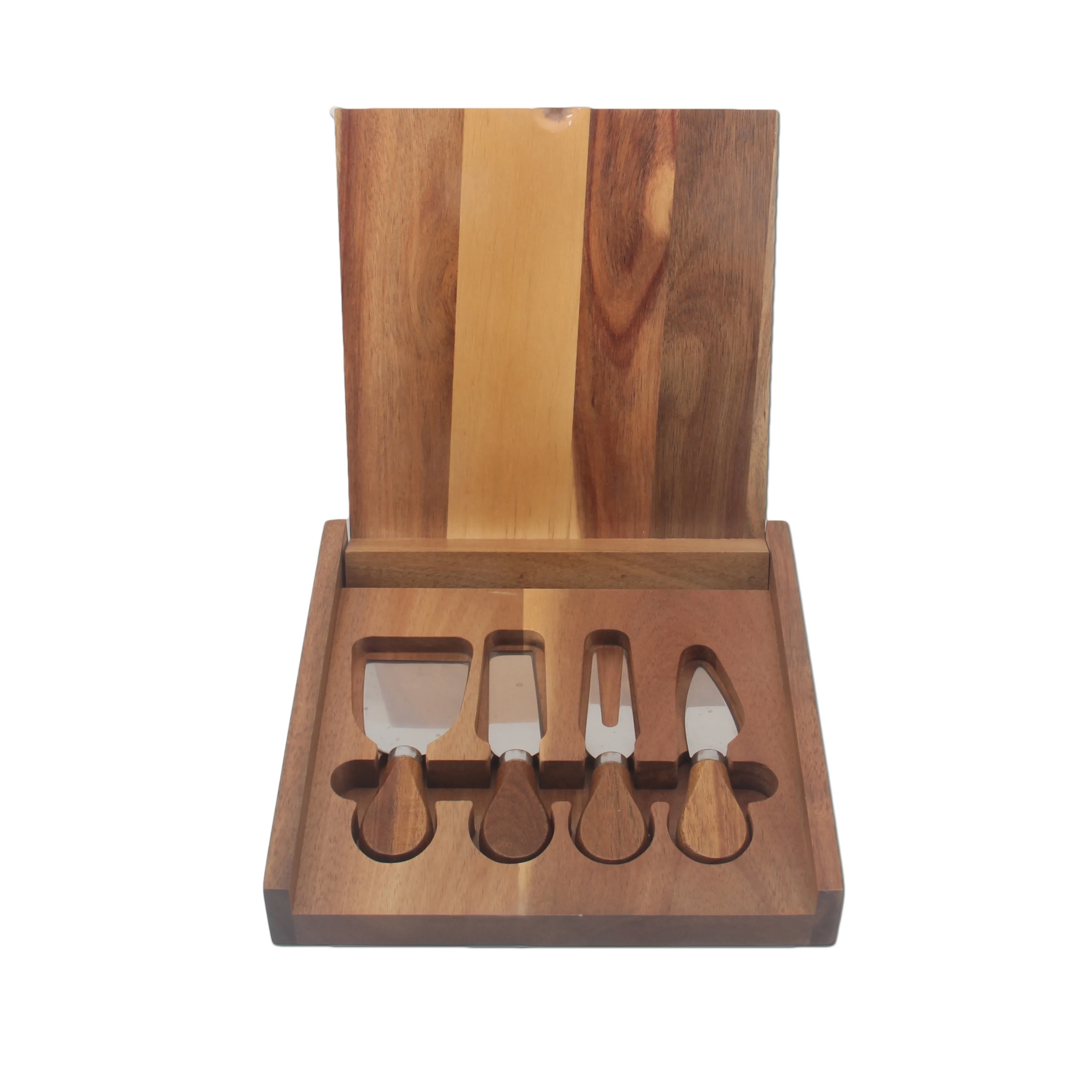 2023 Professional 4 Piece Stainless Steel Cutter Wooden Handle Cheese Knife Gift Set With  wooden Boxed