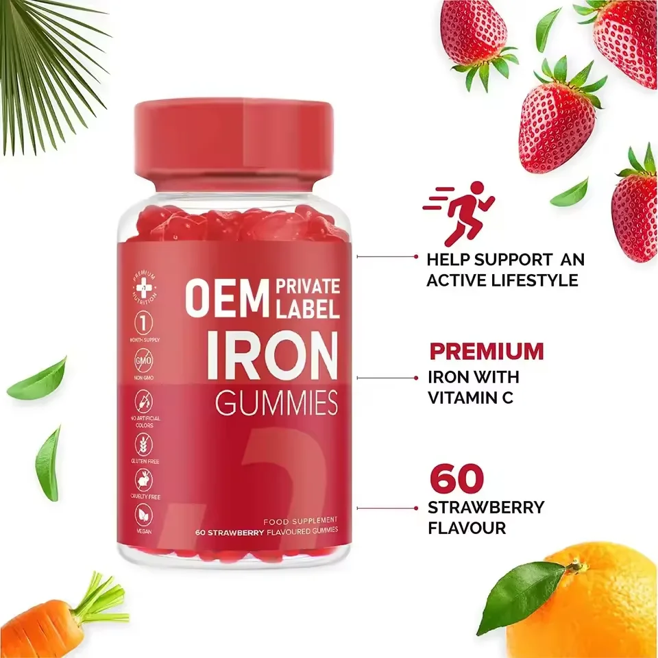 OEM private label Iron Gummies Vitamin C High Strength Iron Supplement Vegan Calcium Iron Zinc Selenium Gummies