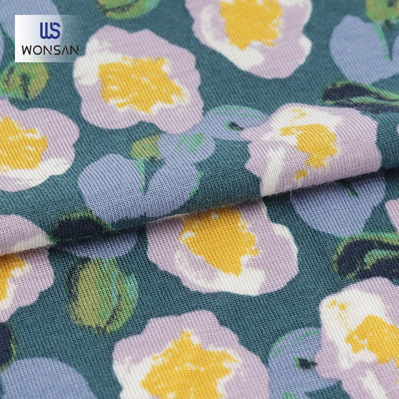 China High Quality Lyocell Spandex Garment Loungewear Cloth Flowers Printed Jersey Knitted Fabric
