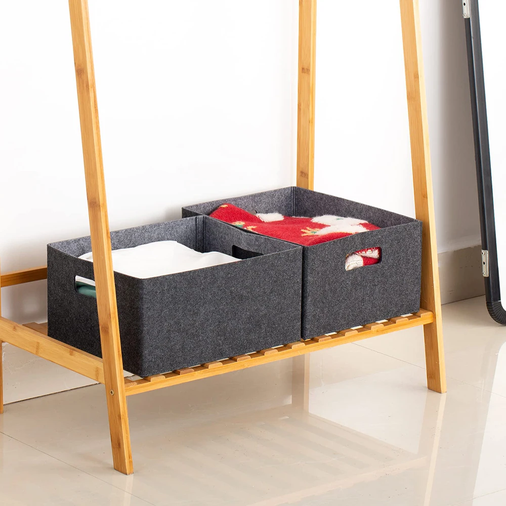 Wholesale home closet storage & organization storage boxes & bins collapsible felt storage basket with handles