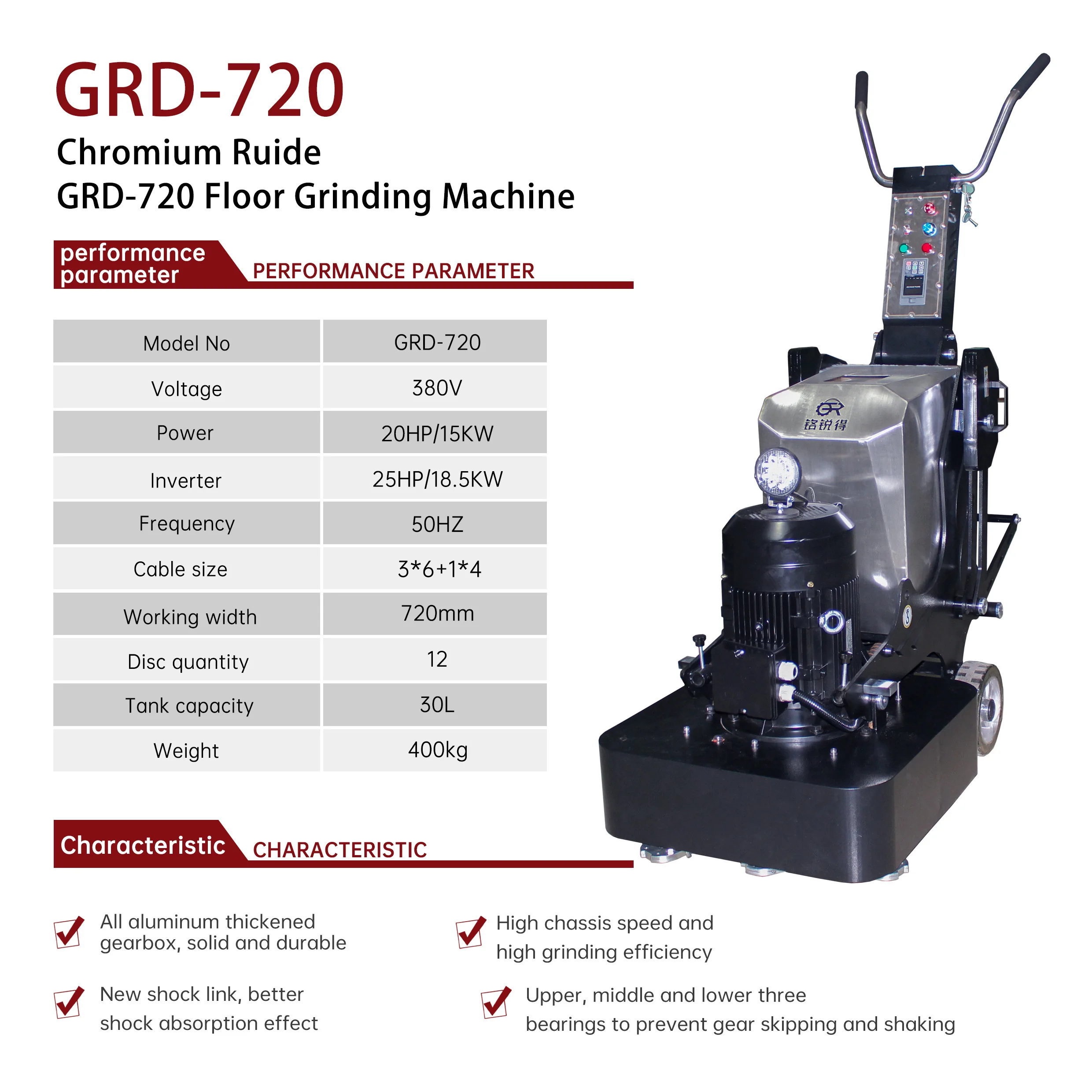 GRD720 drive high power variable frequency concrete floor grinder equipment