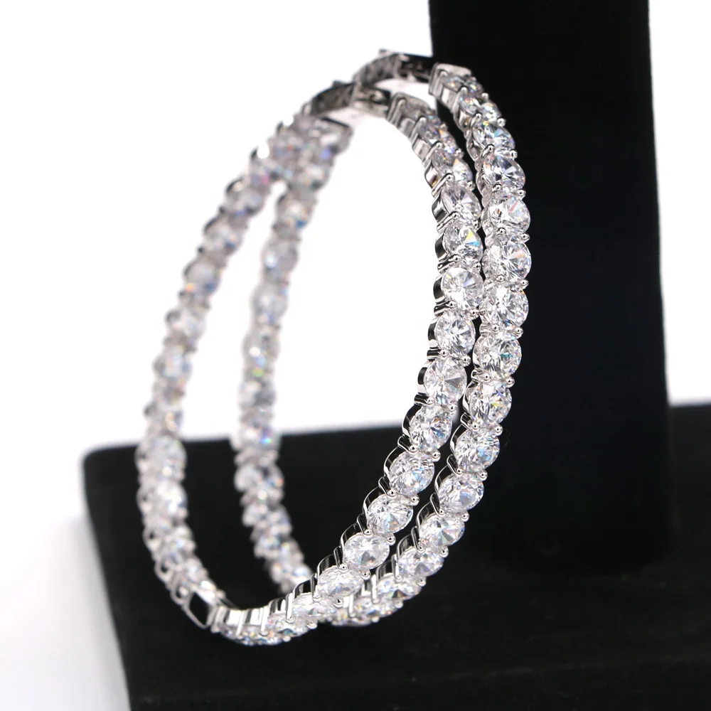 Colorful Stones Big Huggie Hoop Earrings Fashion Women Earrings Wearing