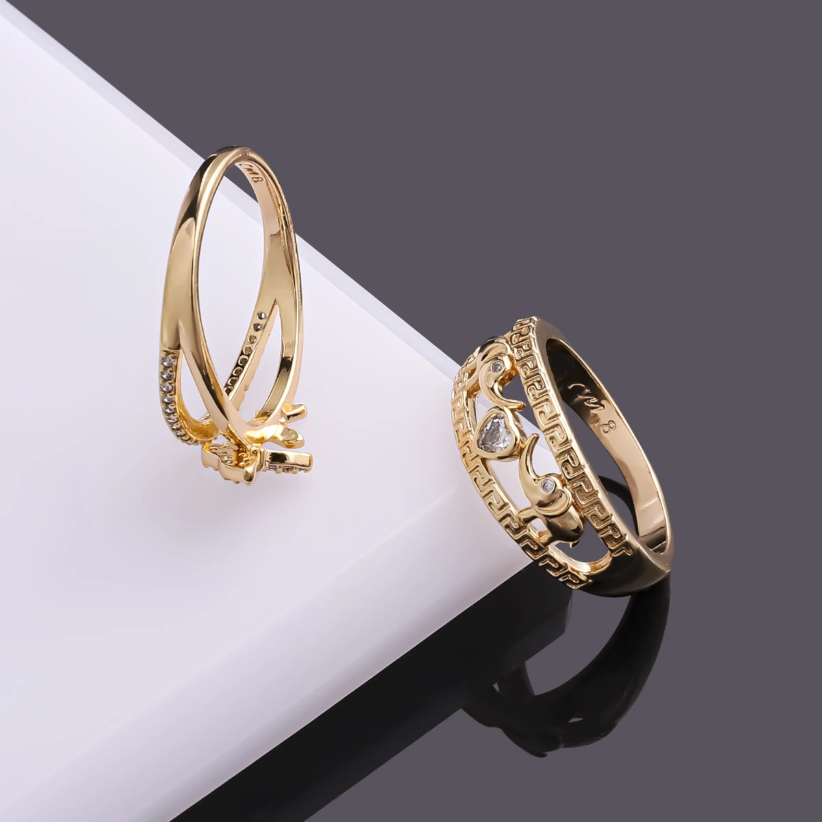 Trendy zircon rings jewelry copper 18K gold plated evil eyes snake elephant butterfly ring for women oro laminado mujer anillo