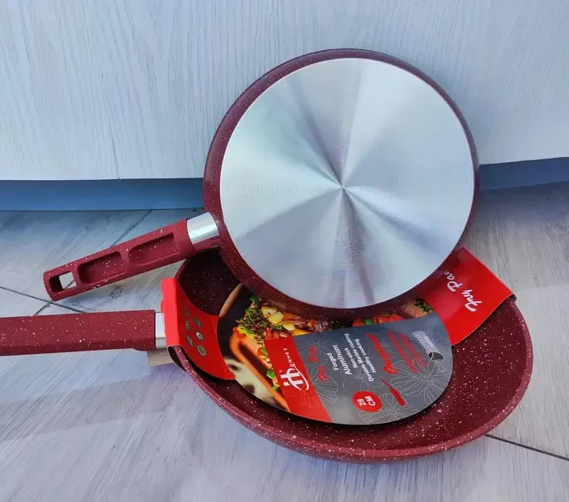 Frying Pan Die Casting Aluminium Wok Cookware Nonstick Granite Coating With Lid