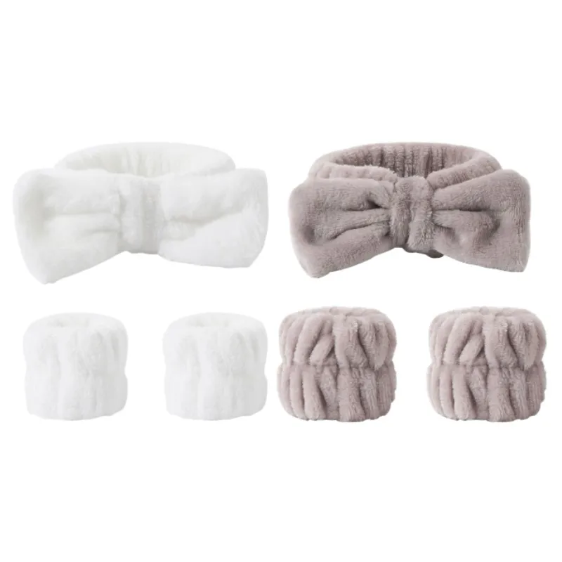 Sweet Washing Face Headbands Coral Fleece Wrist Band Spa Hair Band For Women