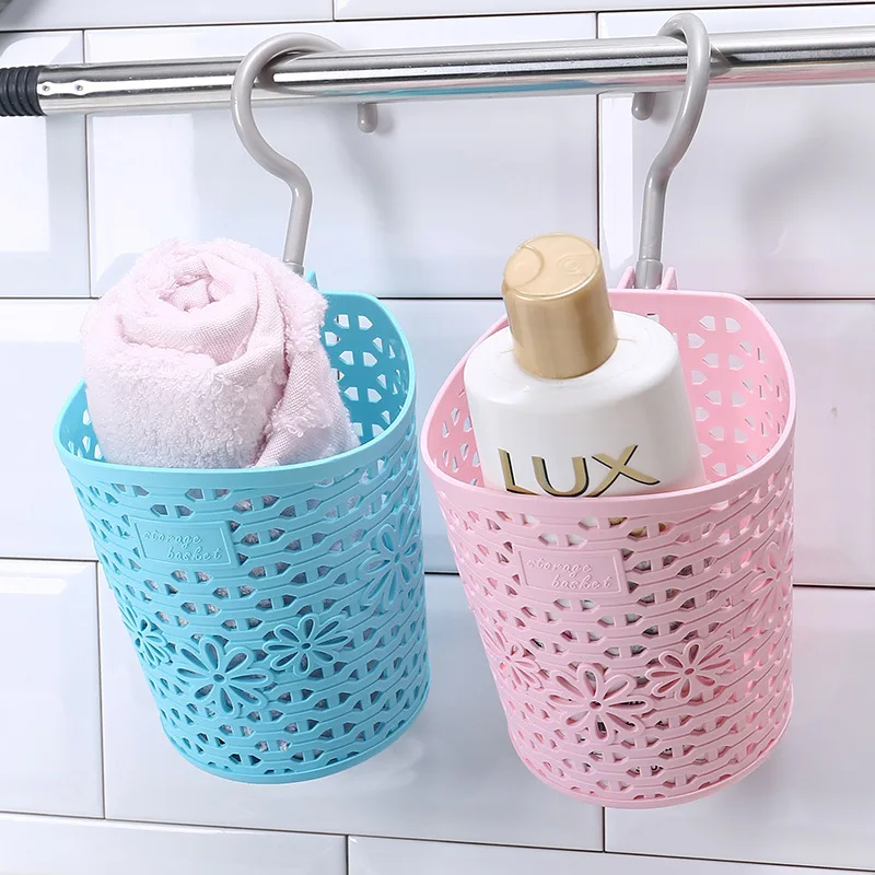 Eco-friendly Colored Bathroom Hanging Plastic Storage Baskets with Hanging Household Usage Wall Hanging Laundry Baskets