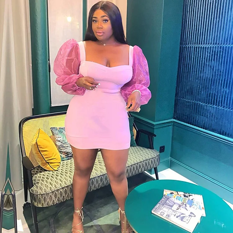 Хит продаж, женское платье большого размера из фатина с длинным рукавом, розовое шелковое облегающее короткое платье, Формальные платья для женщин, женская одежда, женское элегантное платье